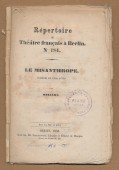 Répertoire du Théatre francais a Berlin No 184. Le misanthrope. Comédie en cinq actes