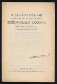D. Kovács Sándor Dunáninneni evang. püskök székfoglaló beszéde Balassagyarmaton, 1935 október 25-én